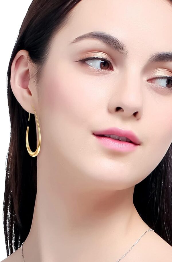 Lightweight Teardrop Hoop Earrings for Women - 14k Gold/Whit...