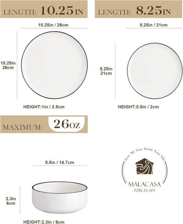 MALACASA Plates and Bowls Sets, 12 Pieces Modern Porcelain D...