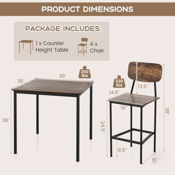 Giantex 5-Piece Dining Table Set W/Counter Height Table & 4 ...