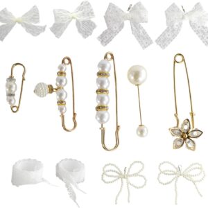 13 Pcs Pearls Lace Bow Shoe Charms Set, Shoe Jewelry for Sne...