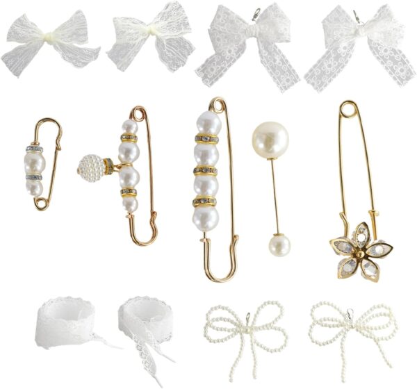 13 Pcs Pearls Lace Bow Shoe Charms Set, Shoe Jewelry for Sne...
