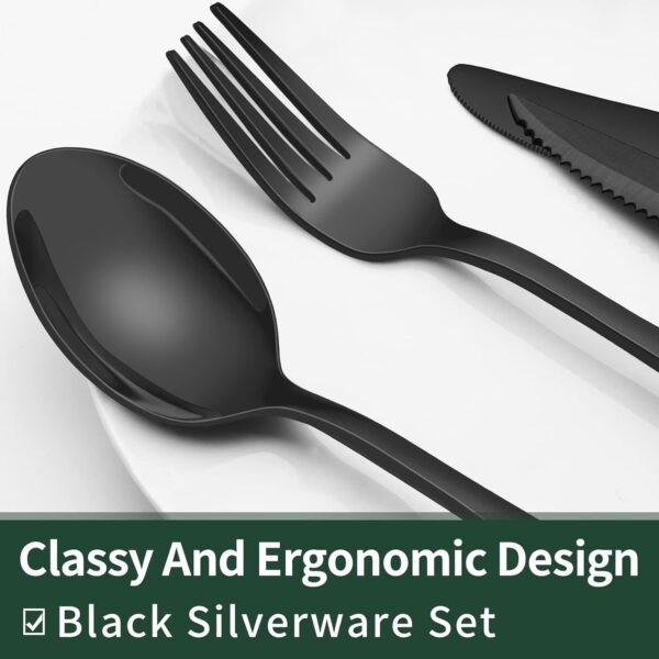 24-Piece Black Silverware Set with Steak Knives, Black Flatw...