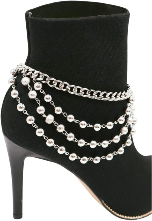 Women Western Boot Bling Bracelet Silver Metal Chain Shoe An...