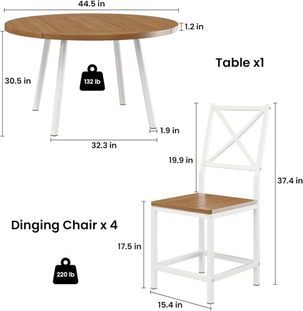 IRONCK Dining Table Set for 4, Round Kitchen Table and 4 Sto...