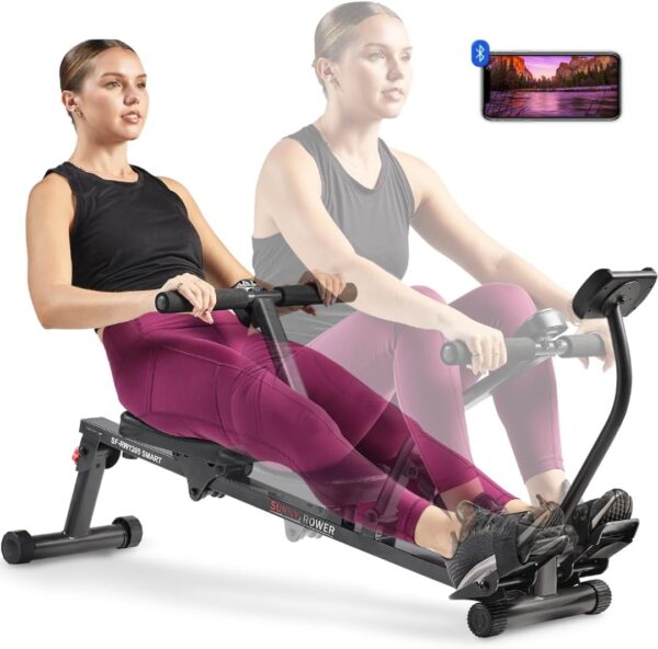 Sunny Health & Fitness Compact Adjustable Rowing Machine wit...