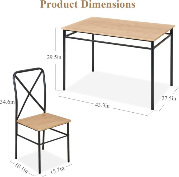 VECELO 5-Piece Kitchen Dining Table Set, Wood Tabletop & Hea...