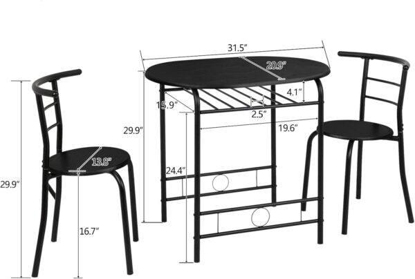 VINGLI 3 Piece Dining Set,Small Kitchen Table Set for 2,Brea...