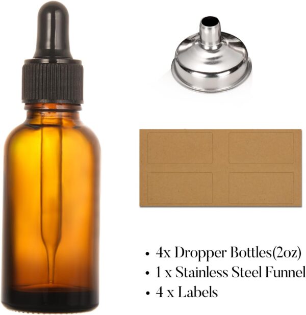 AOZITA 4 Pack, 2 oz Dropper Bottles with 1 Funnel & 4 Labels...