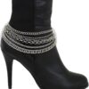 Women Western Fashion Boot 2 Bracelets Metal Chain Heel Shoe...