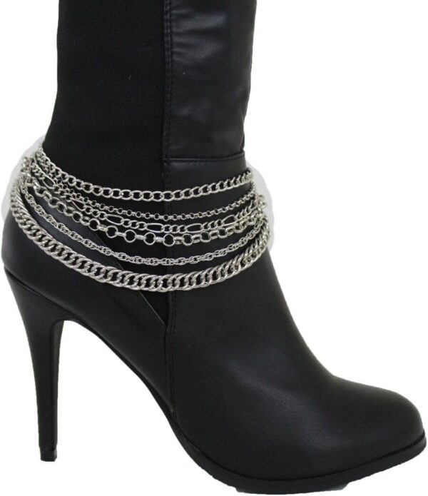 Women Western Fashion Boot 2 Bracelets Metal Chain Heel Shoe...