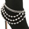 Women Western Boot Bling Bracelet Silver Metal Chain Shoe An...