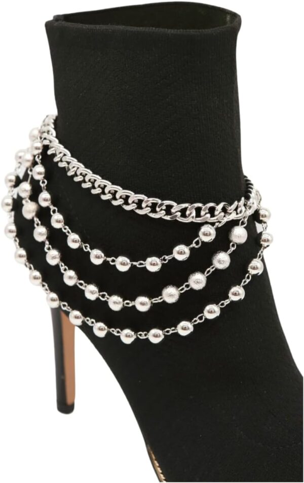 Women Western Boot Bling Bracelet Silver Metal Chain Shoe An...