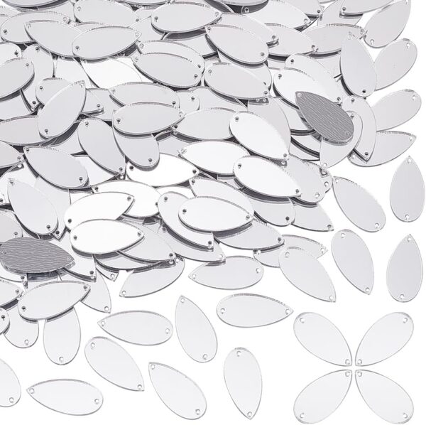PH PandaHall 200pcs Teardrop Sew on Mirrors Pieces Silver Ac...
