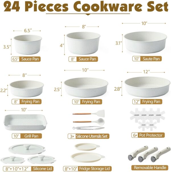 SENSARTE 24 Piece Pots and Pans Set, Nonstick Detachable Han...