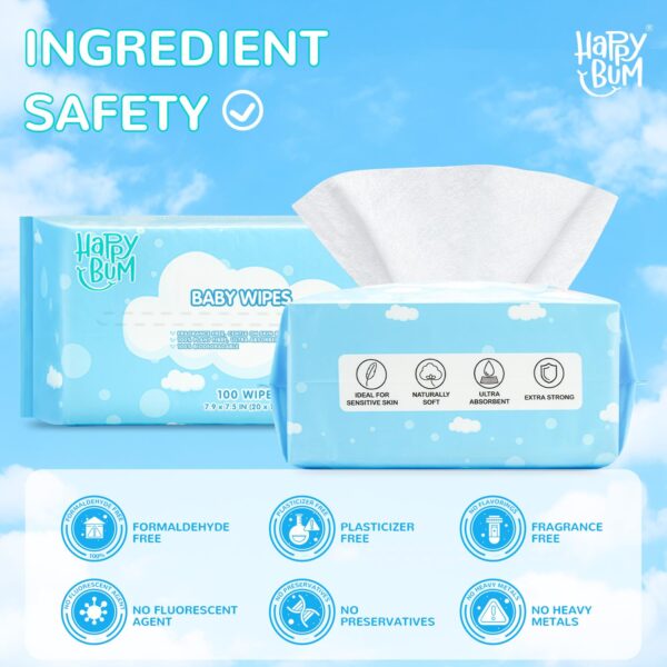 HAPPY BUM Dry Baby Wipes, Large Baby Wipes, Unscented Tissue...