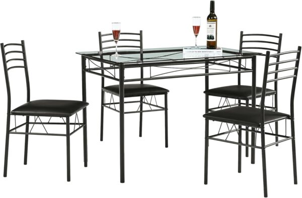 VECELO Kitchen Dining Table and Chairs Set for 4, Padded Sea...