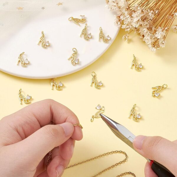 KitBeads 20pcs Cubic Zirconia High Heel Heart Charms - 18K R...