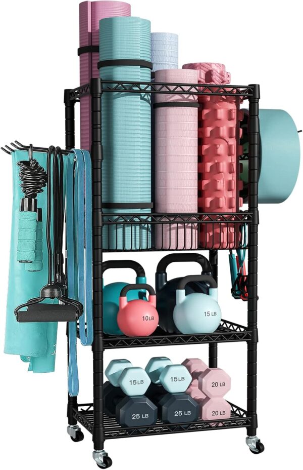 Home Gym Storage, 3 Tiers Workout Equipment Organizer with W...