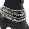 Women Western Fashion Boot 2 Bracelets Metal Chain Heel Shoe...