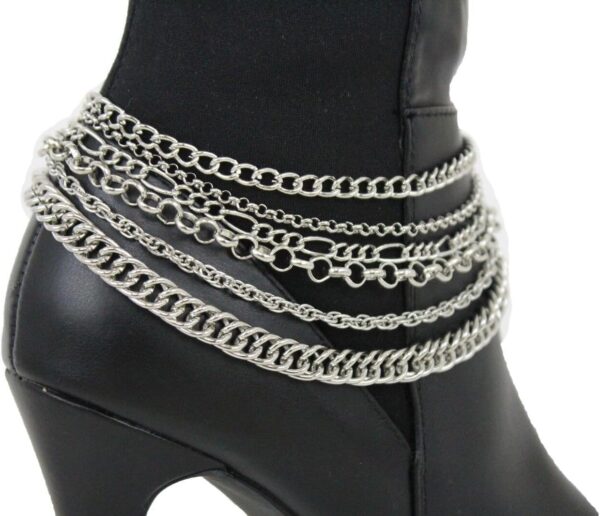 Women Western Fashion Boot 2 Bracelets Metal Chain Heel Shoe...