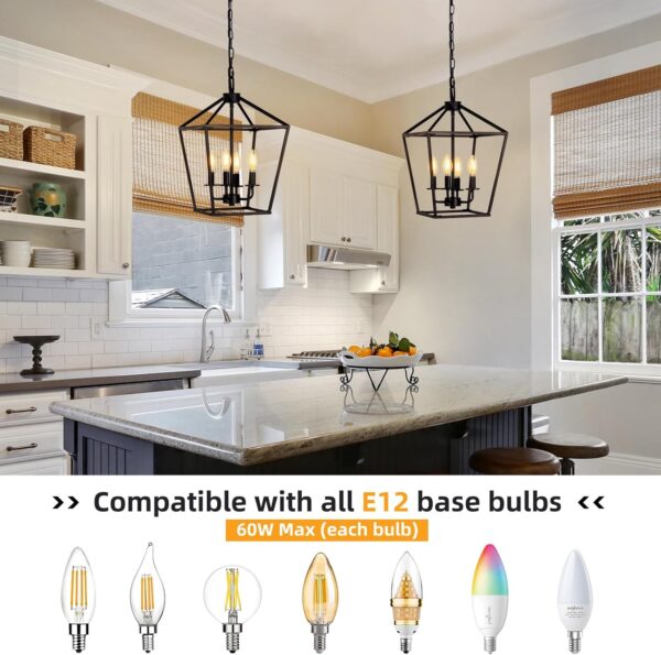 4 Light Chandelier, Industrial Ceiling Light Black Lantern L...
