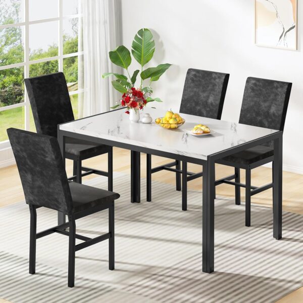 AWQM Products 5-Piece Marble Dining Set, Modern Kitchen Tabl...
