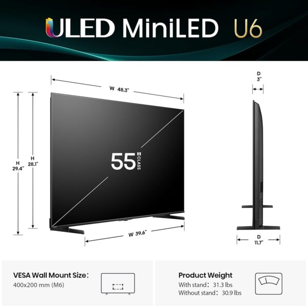 Hisense 55" Class U6 Series Mini-LED 4K UHD Smart Fire TV (5...