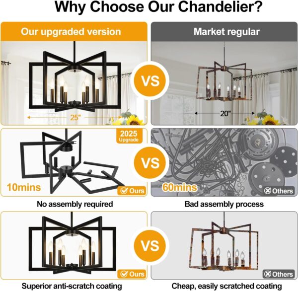 25" Modern Black Chandelier for Dining Room (6-Light, 25-Inc...