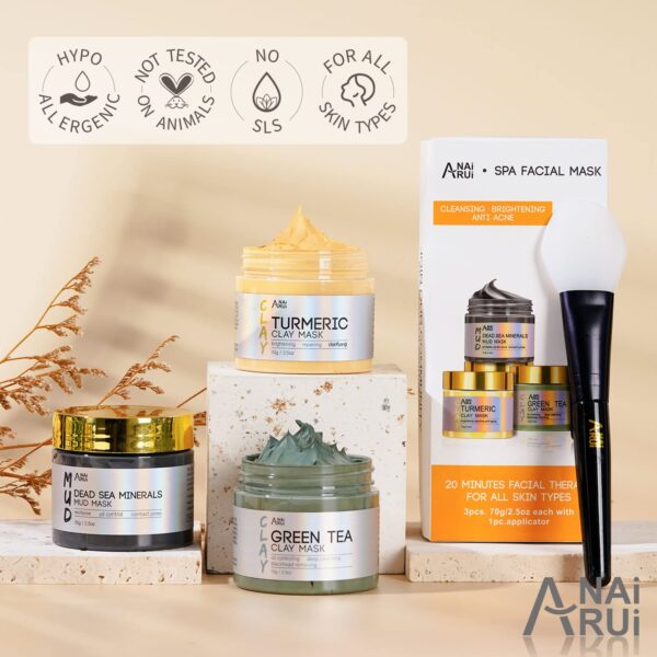 ANAI RUI Turmeric Clay Mask - Green Tea Clay Mask - Dead Sea...