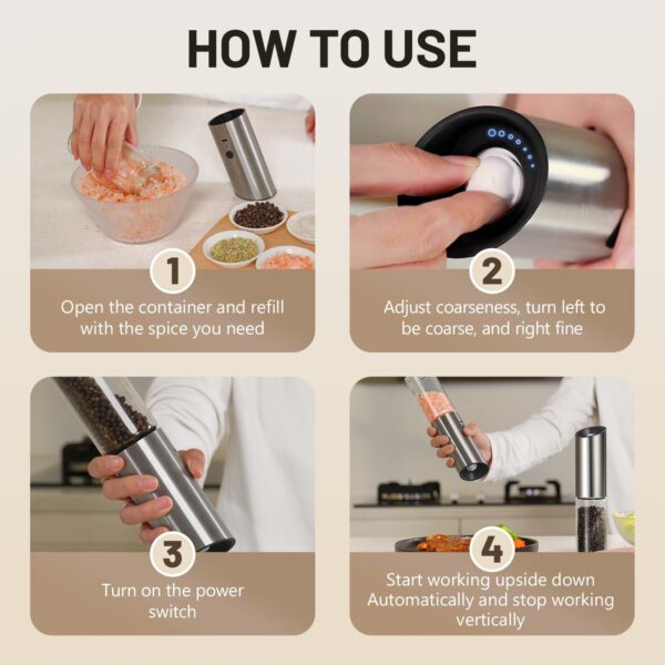 Gravity Electric Salt and Pepper Grinder Set, USB Rechargeab...