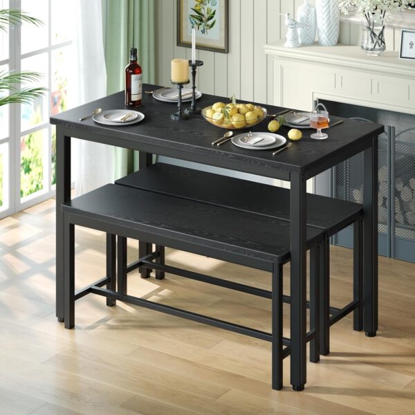 Tatub Dining Table Set for 4, 3-Piece Kitchen Table with 2 B...