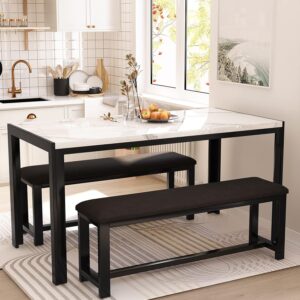 Dining Room Table Set with 2 Benches, Dining Table Set for 4...