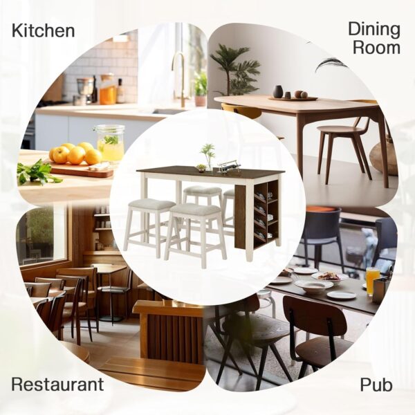 AMERLIFE 5-Piece Solid Wood Counter Height Kitchen Island Ta...