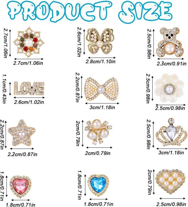 24pcs Sock Charms Pins, 12 Styles Safety Pins Rhinestones an...