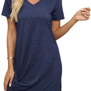 Miselon Tshirt Dresses for Women - Short Sleeve V Neck Knot ...
