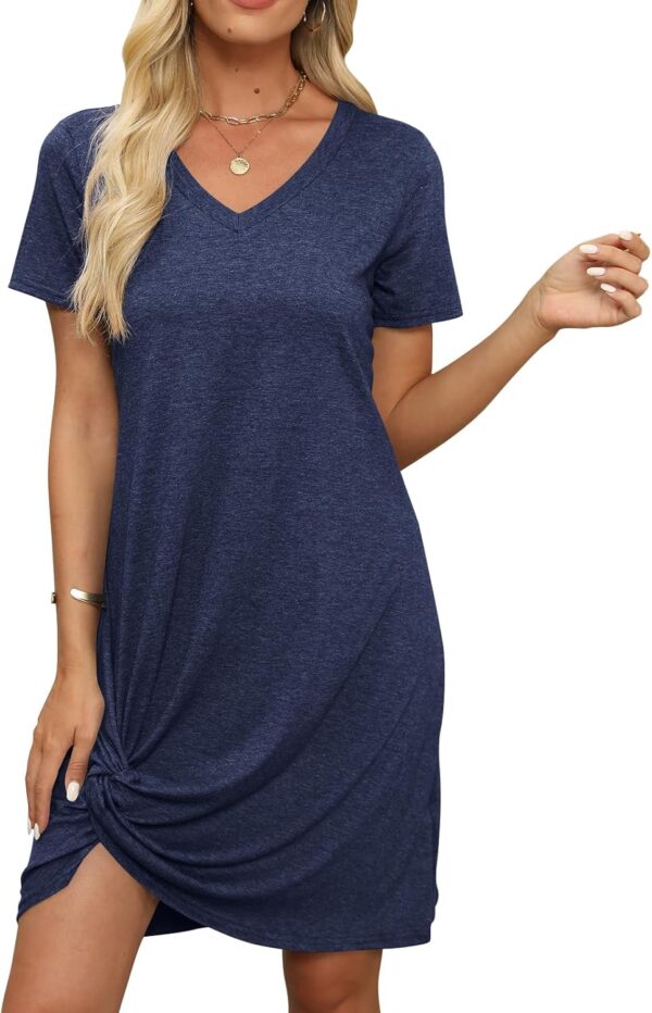 Miselon Tshirt Dresses for Women - Short Sleeve V Neck Knot ...