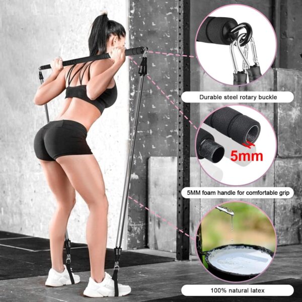 Pilates Bar Kit with Resistance Band-Multifunctional Portabl...