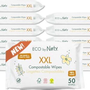 Naty Compostable XXL Baby Wipes - Unscented, 100% Plant-Base...