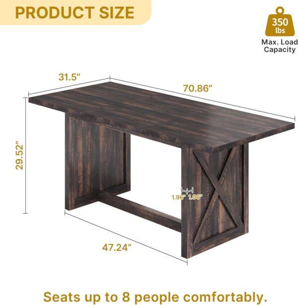YITAHOME 70.8" Large Farmhouse Dining Table for 6 to 8 Peopl...