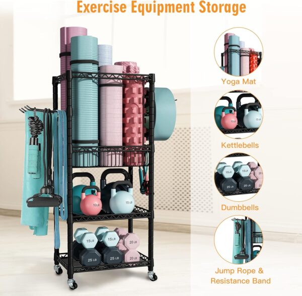 Home Gym Storage, 3 Tiers Workout Equipment Organizer with W...