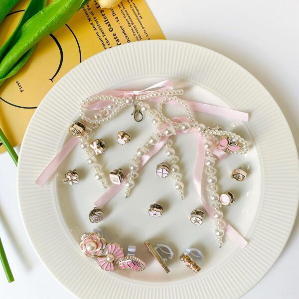 26 PCS Shoe Charms for Sneakers and Socks, Pearl Bow Shoelac...