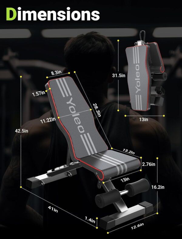 Yoleo Adjustable Weight Bench for Full Body Workout; Foldabl...