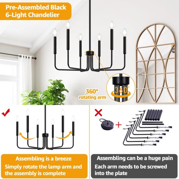 Black Chandelier, 6-Light Farmhouse Chandelier for Dining Ro...