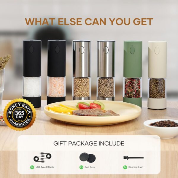 Electric Salt & Pepper Grinder Set (2 Pack) – USB Rechargeab...