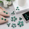 156Pcs 7 Styles Emerald Green Sew on Rhinestones Prong Setti...