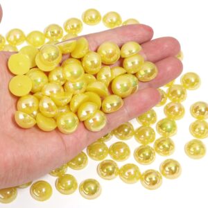 150PCS 14mm Yellow AB Flatback Pearls for Crafting Jewelry M...