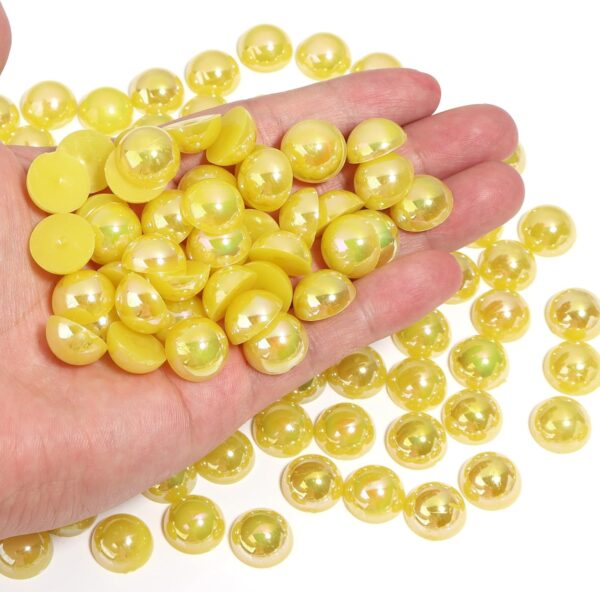 150PCS 14mm Yellow AB Flatback Pearls for Crafting Jewelry M...