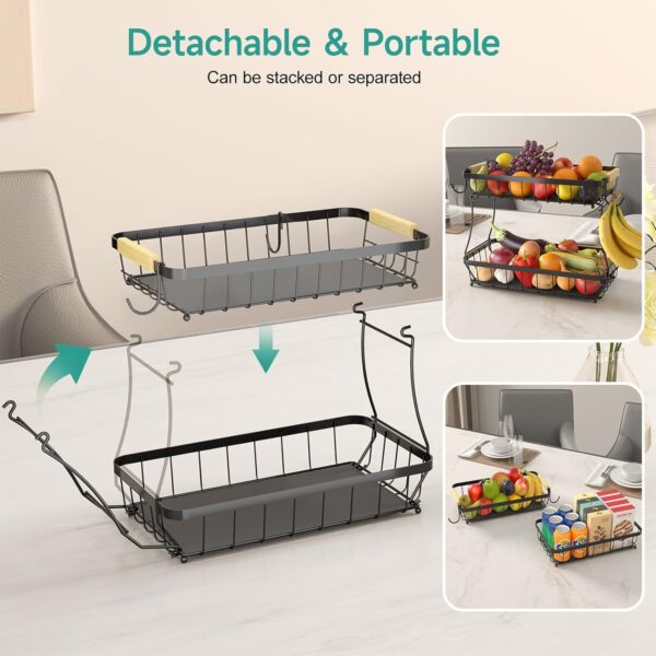 2 Tier Fruit Basket for Kitchen Counter with 2 Mobile Banana...