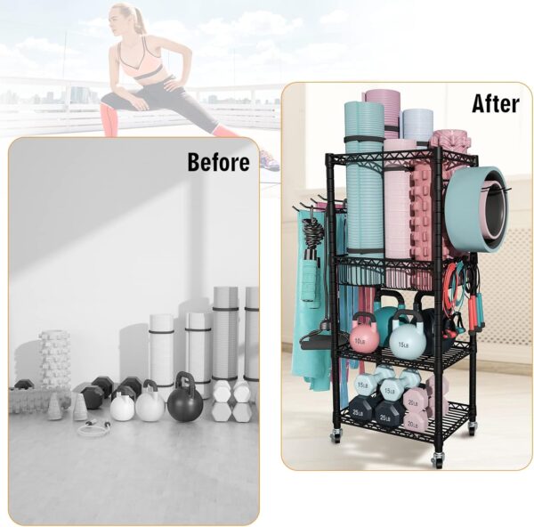 Home Gym Storage, 3 Tiers Workout Equipment Organizer with W...