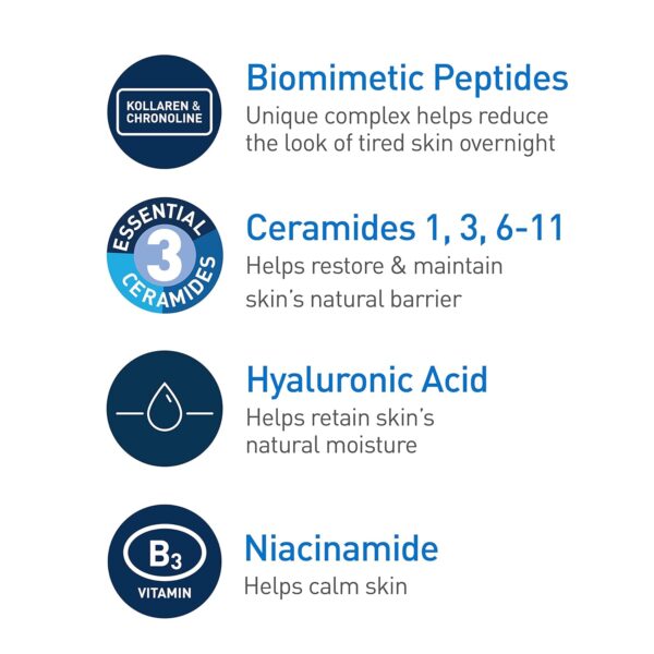 CeraVe Skin Renewing Night Cream, Niacinamide, Peptide Compl...